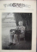 Original Old Antique Print 1894 Portrait Mr Gladstone Sitting Chair Tree 19th