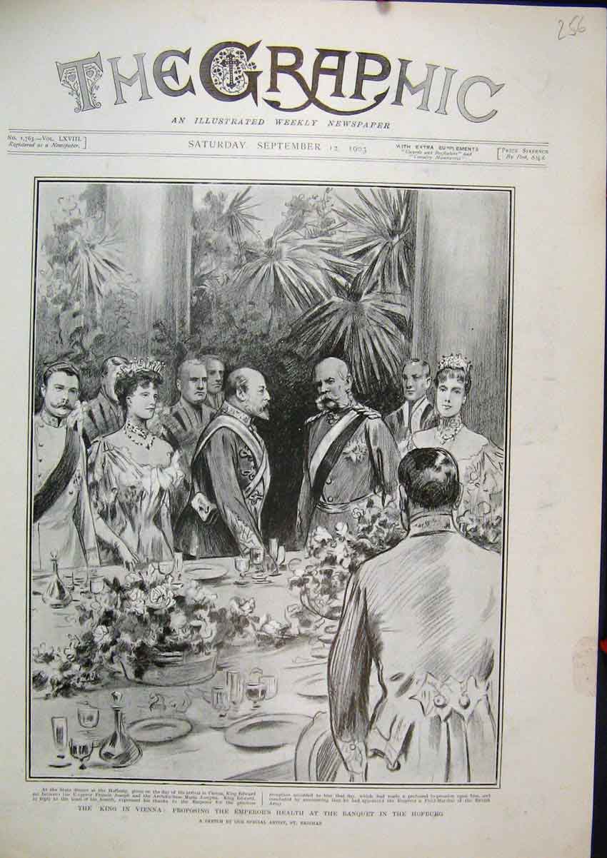 Old Antique Print 1903 King Vienna Emperor Health Banquet Hofburg Sketch 20th