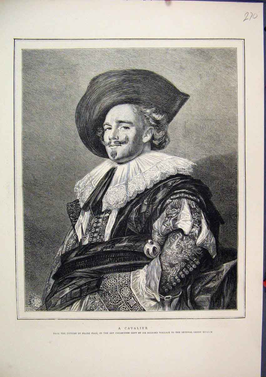 Original Old Antique Print 1872 Portrait Cavalier Bethnal Green Museum Victorian
