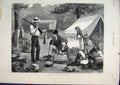 Original Old Antique Print 1879 Camping Colorado America Hunting Gun Rabbit Tent