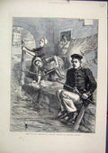 Original Old Antique Print 1872 Sier Fishing River Women Washing Clothes 19th
