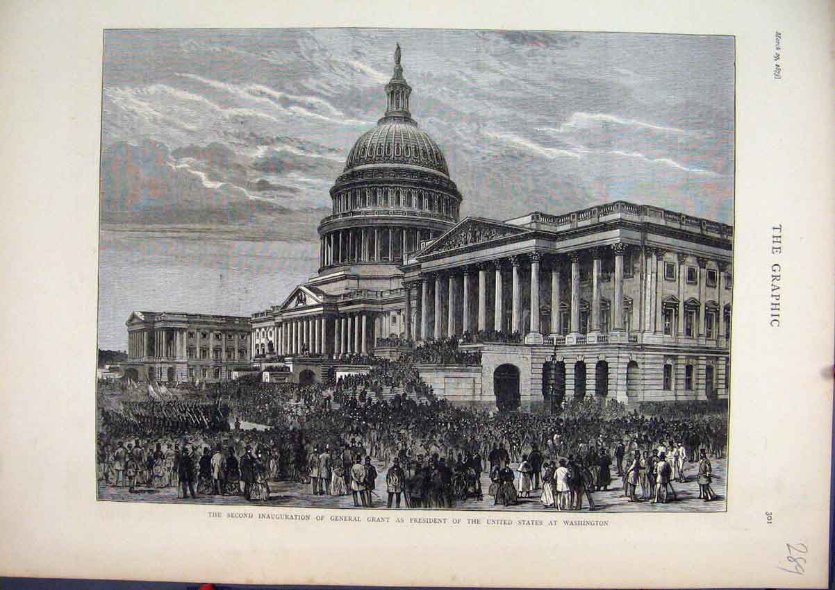 Original Old Antique Print 1873 Inauguration General Grant President Washington