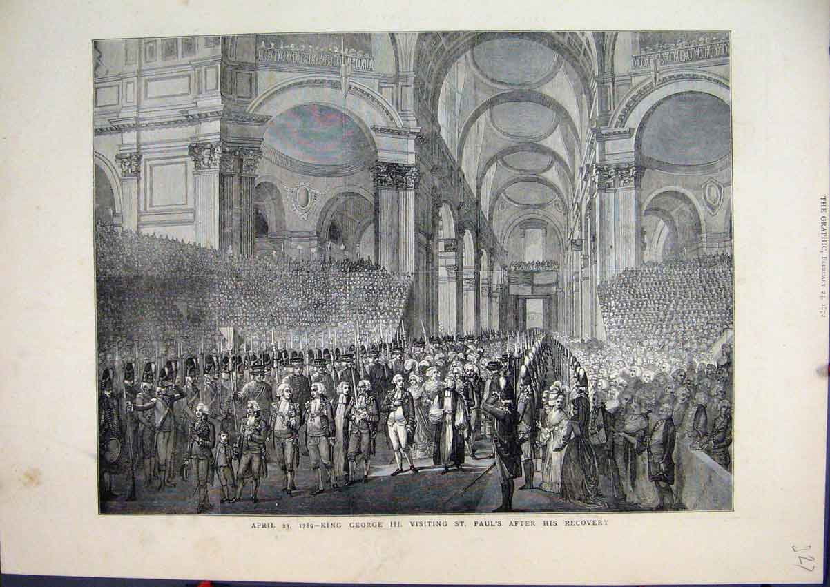 Original Old Antique Print 1872 King George Iii St Pauls Cathedral Siers 19th