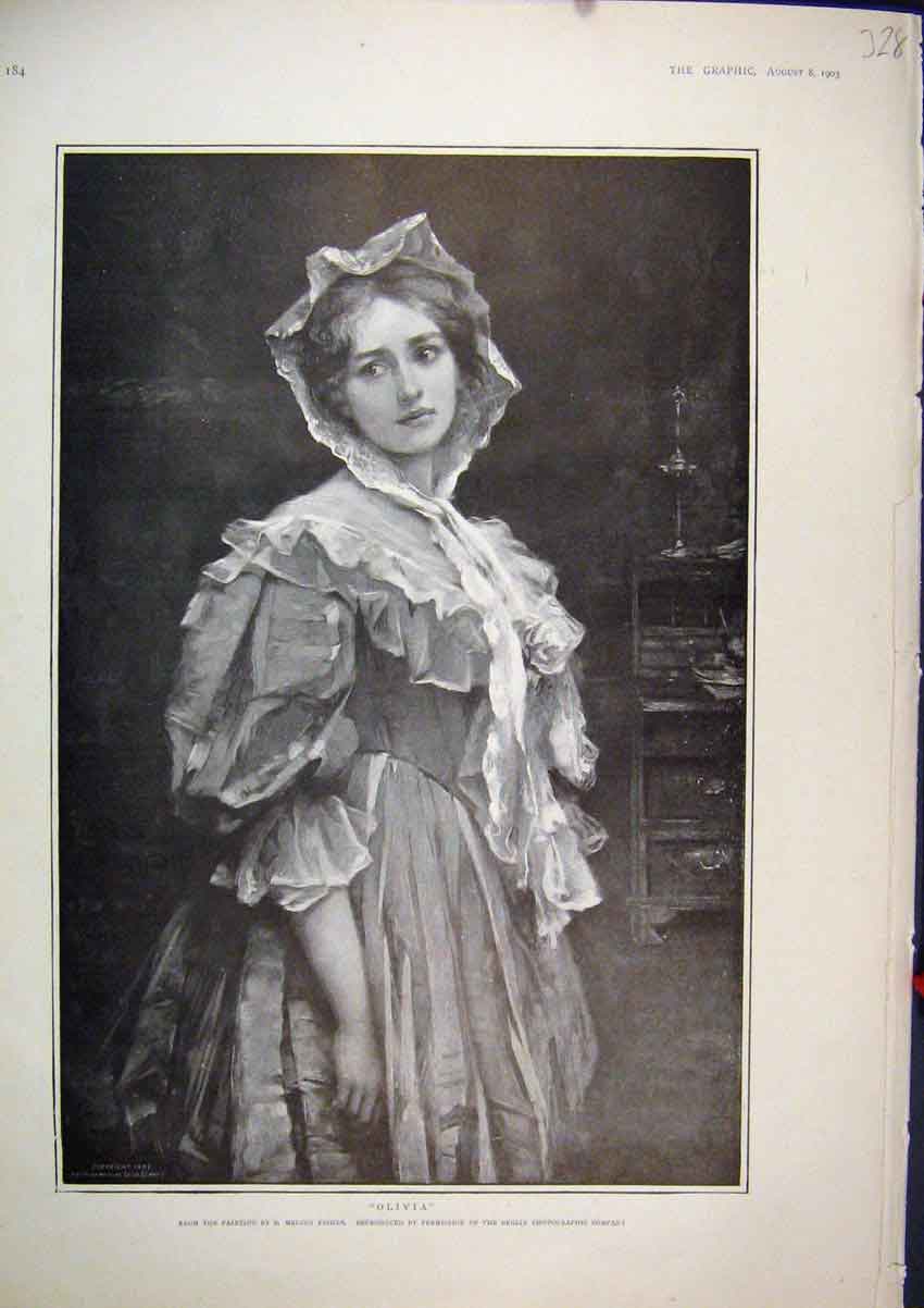 Original Old Antique Print 1903 Portrait Olivia Beautiful Girl Fine Art 20th