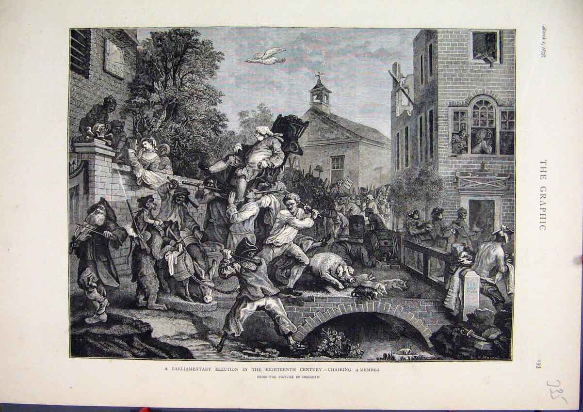 Original Old Antique Print Parliamentary Election Chairing Member 1873 Music Pig