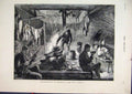 Original Old Antique Print 1879 Moose Hunting Canada Night Shanty Fire Fine Art