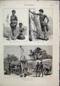 Old Antique Print 1879 Zulu War Kings Dancing Girls Boombana Kraal Tugela 19th