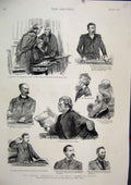 Original Old Antique Print 1888 Parnell Commission Royal Courts Justice Sketches