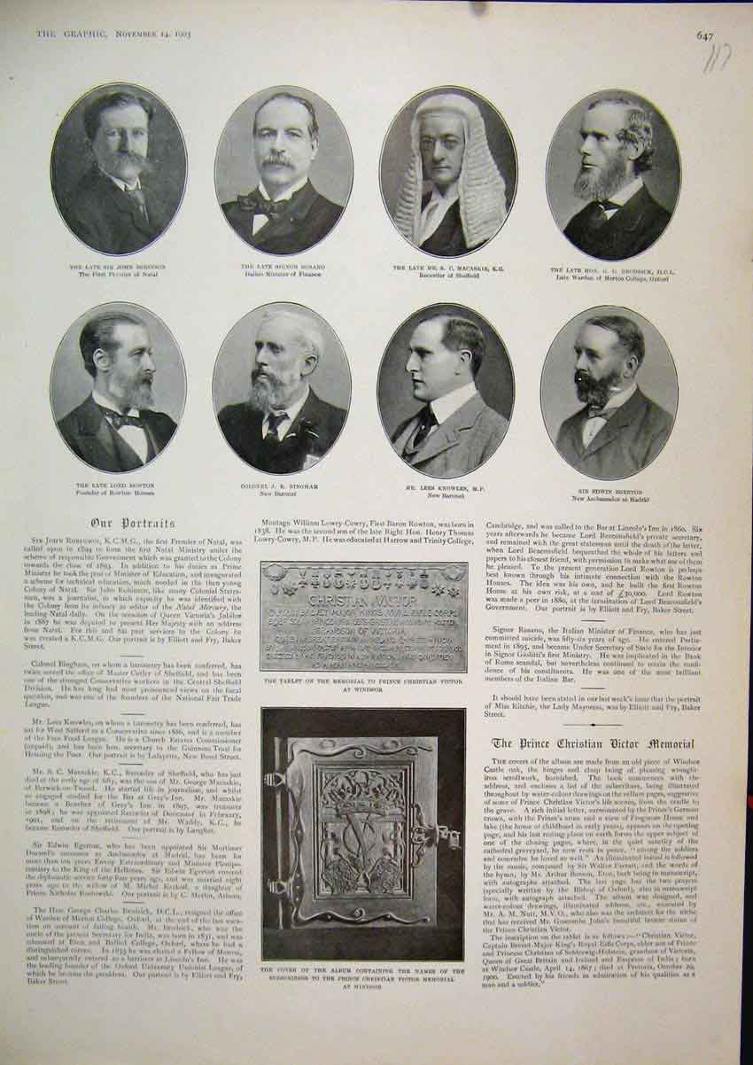 Original Old Antique Print Potraits 1903 Bingham Knowles Egerton Rosano Rowton