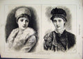 Original Old Antique Print 1878 Beauties London Season Portrait Women Hats 19th
