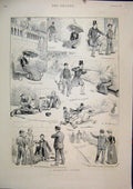 Original Old Antique Print 1890 Hydropathic Tragedy Comedy Sketches Smoker Water