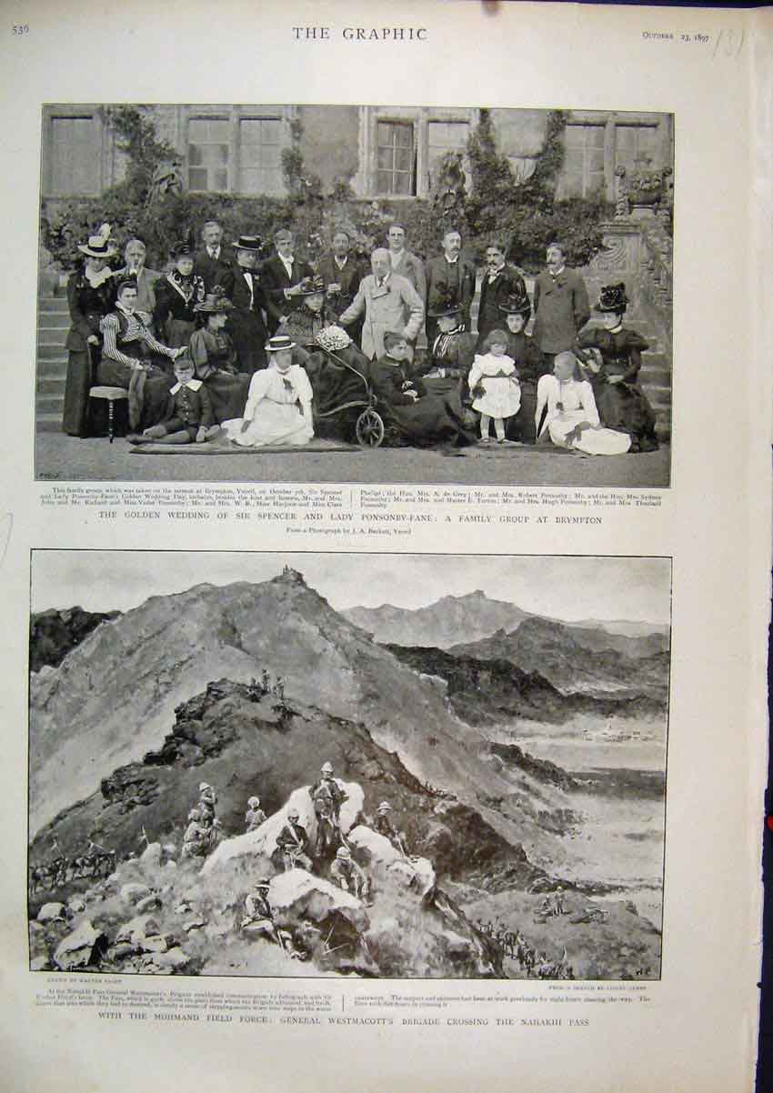 Original Old Antique Print 1897 General Westmacotts Brigade Nahakhi Pass Wedding