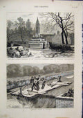 Old Antique Print 1879 Timber Shoot Bavaria Public Gardens Pancras Church 19th