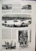 Old Antique Print 1886 Boats Bosphorus Sentries Guard House Turkish Fleet 19th