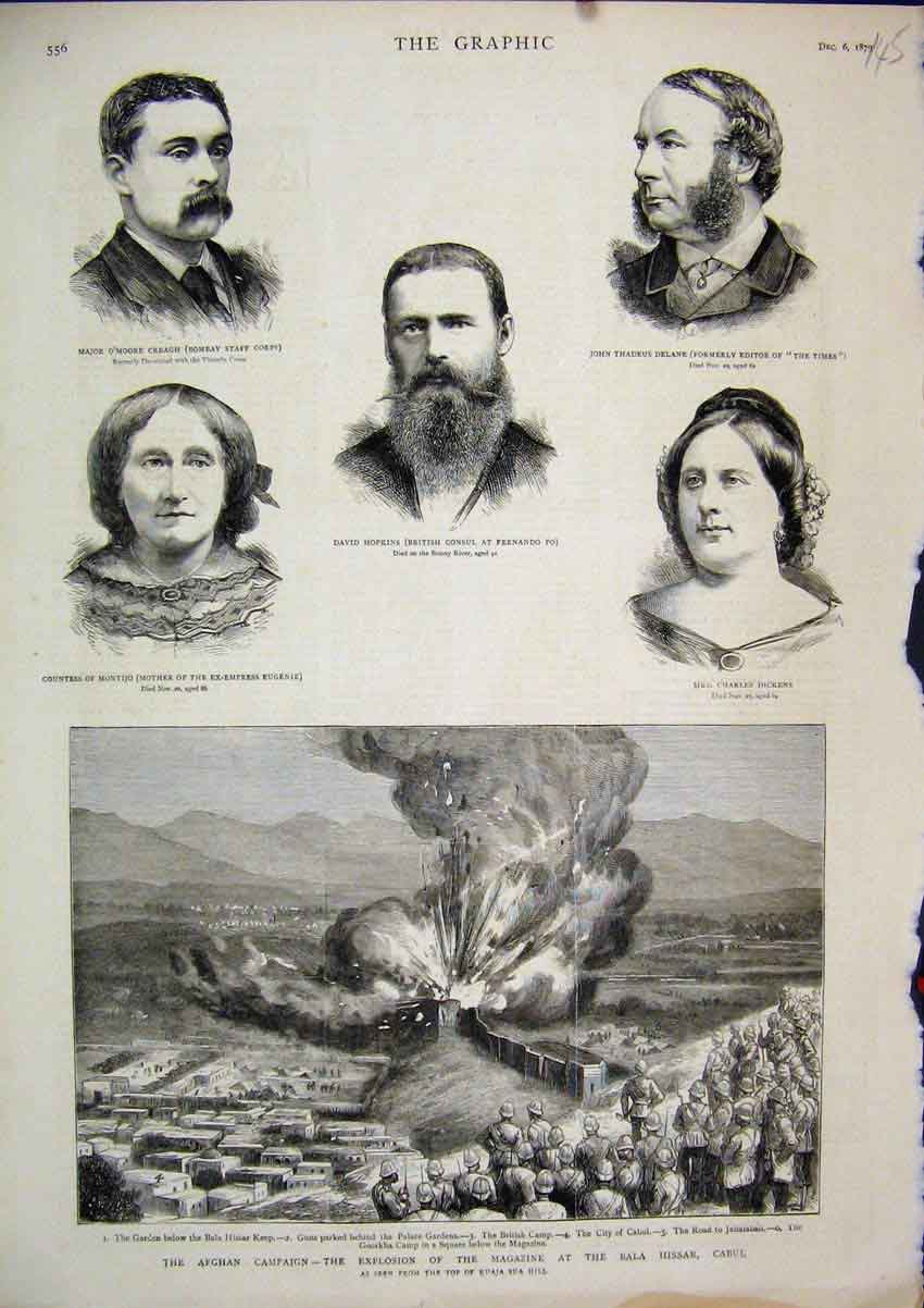 Original Old Antique Print 1879 Afghan Campaign Explosion Magazine Bala Hissar