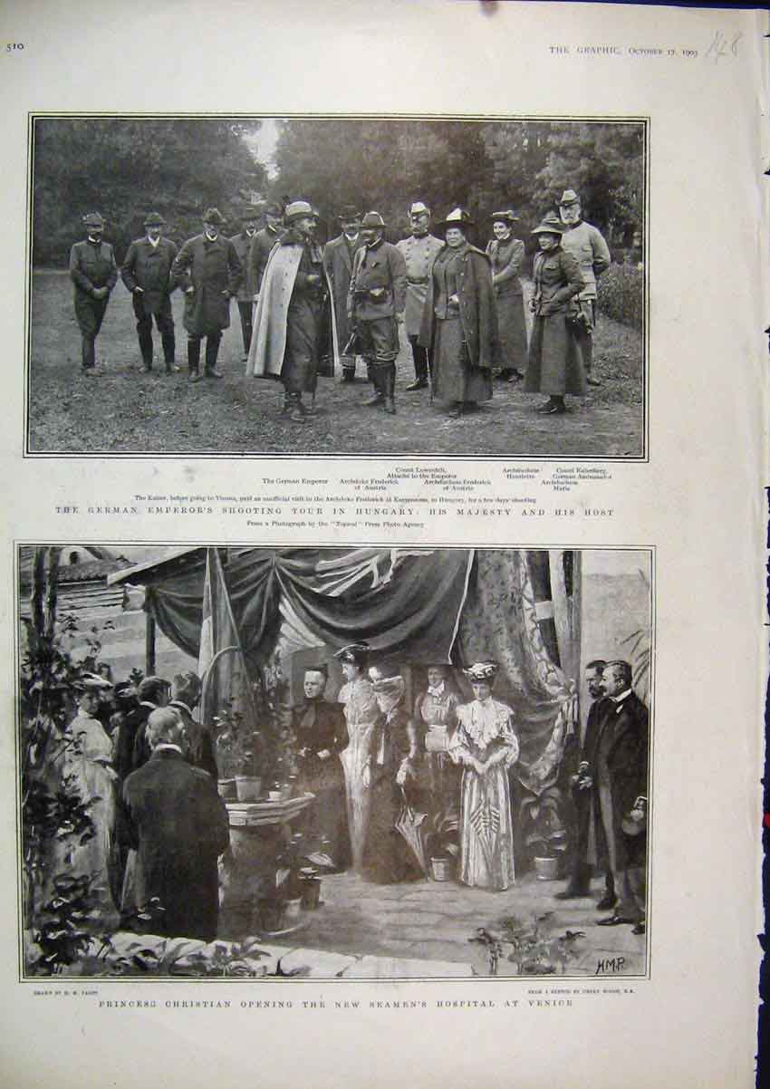 Original Old Antique Print Princess Christian 1903 Seamans Hospital Venice Shoot
