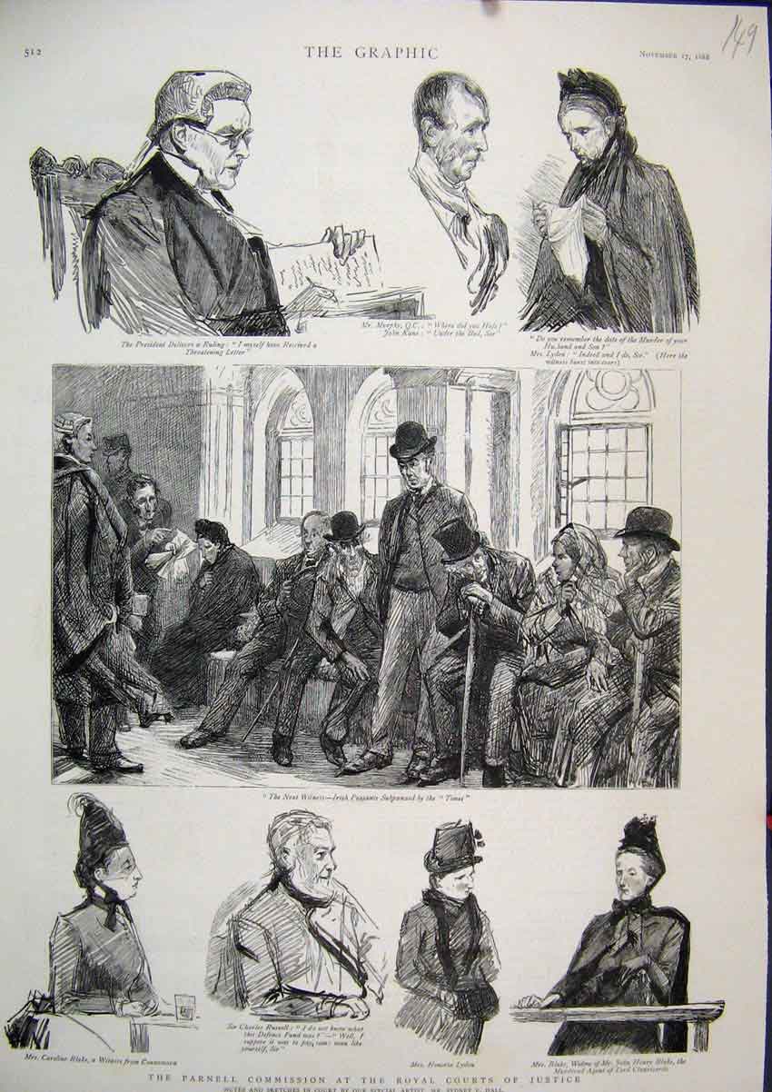 Old Antique Print 1888 Parnell Commission Royal Court Justice Blake Lyden 19th