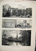 Original Old Antique Print 1882 Leicester Mary Church Abbey Bishop Penny Tomb
