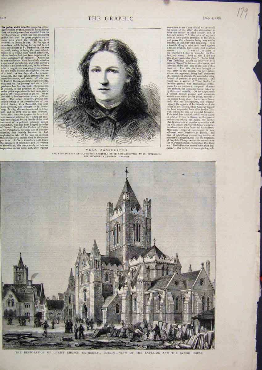 Original Old Antique Print 1878 Restoration Christ Church Cathedral Dublin Synod