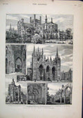 Old Antique Print 1882 Peterborough Cathedral Nave Croyland Abbey Chapel 19th