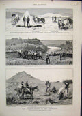 Original Old Antique Print 1881 Transvaal Bridge Casks Incawe River Boer Lines