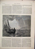 Original Old Antique Print 1871 Herring Fishery Hailing Nets Boats Sea Victorian