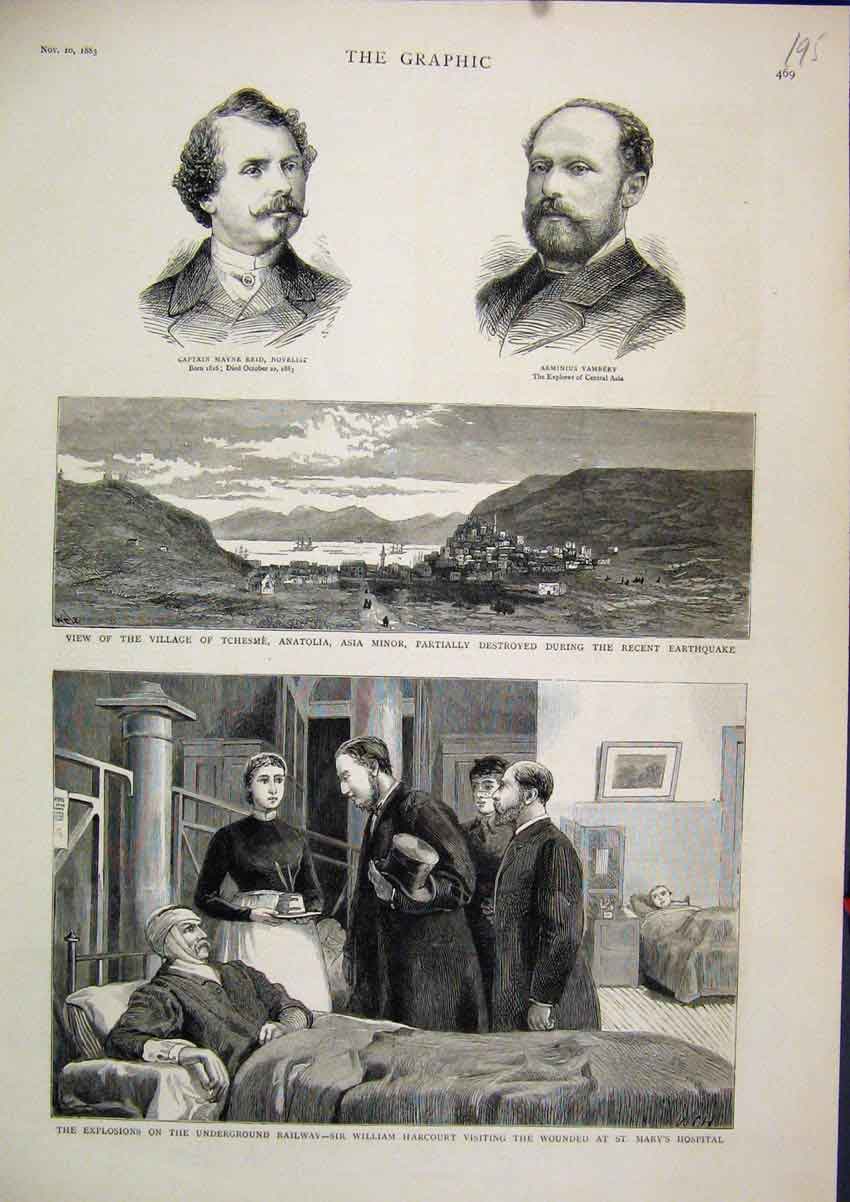 Original Old Antique Print 1883 William Harcourt Wounded Marys Hospital Tchesme