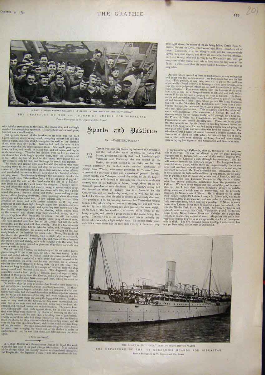 Original Old Antique Print 1897 Grenadier Guards Gibraltar Simla Photograph 19th