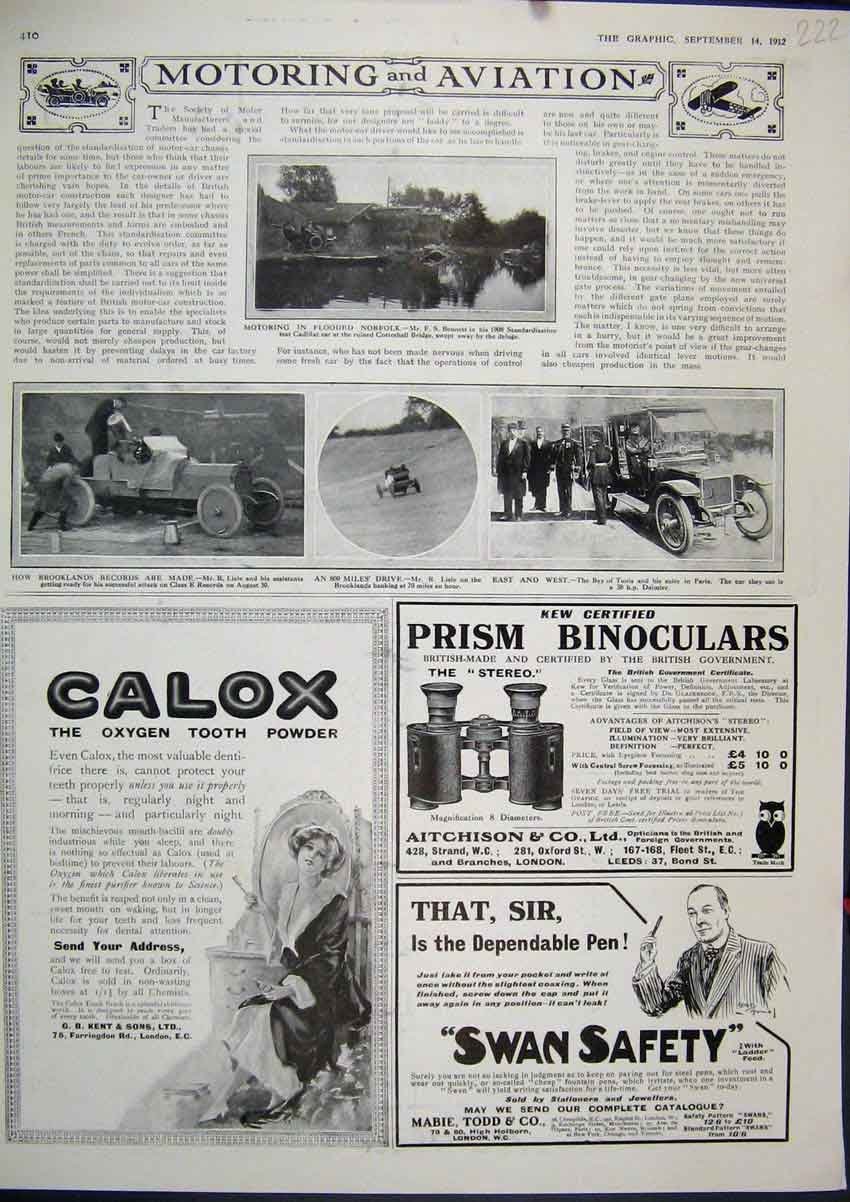 Old Antique Print 1912 Advert Calox Oxygen Tooth Powder Prism Binoculars 20th