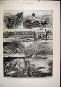 Original Old Antique Print Sketches Uganda Protectorate British Empire 1894 Cave