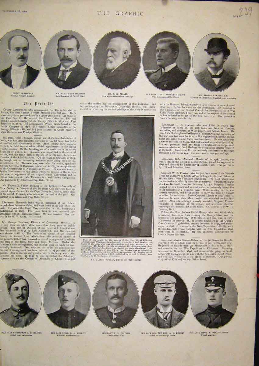 Original Old Antique Print 1901 Portraits Count Lamsdorf Fuller Bowker Mayor