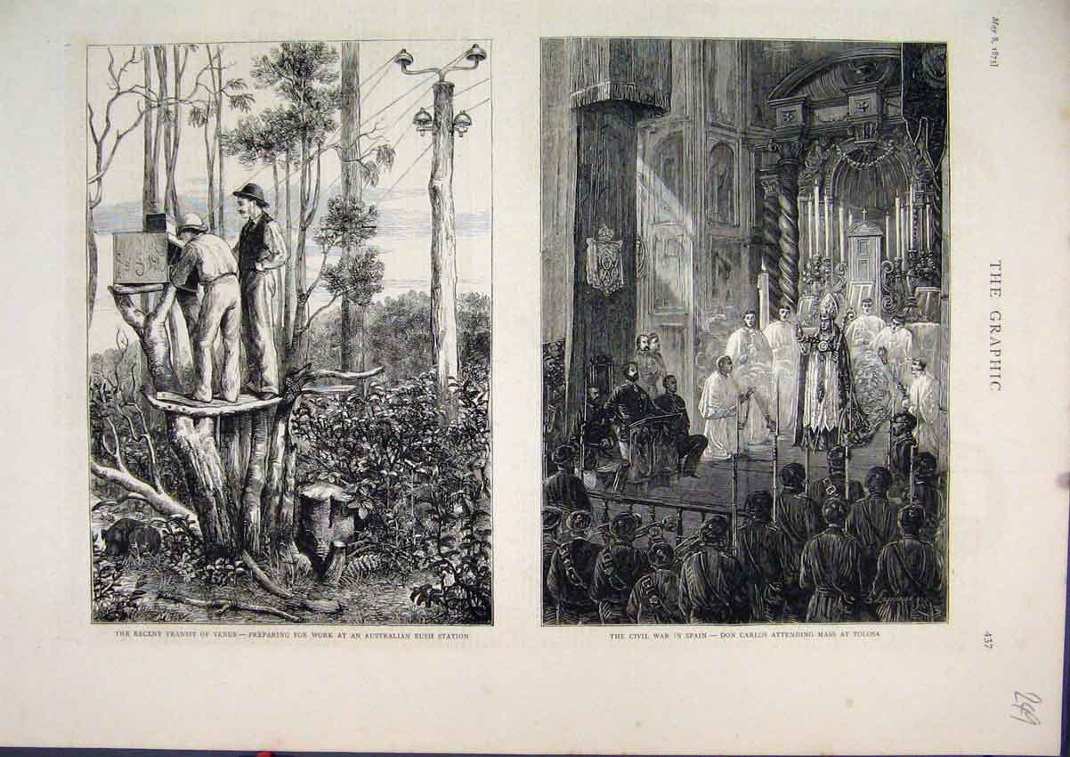 Old Antique Print 1875 Venus Australian Bush Station Civil War Spain Mass 19th