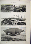 Original Old Antique Print 1885 American Navigable Balloon Maritime Canal Ships