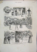 Old Antique Print 1889 Australia Tennis Horse Whip Reading Comedy Sketch 19th