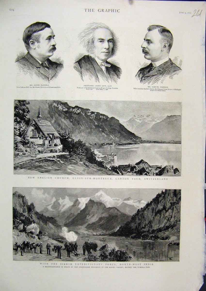 Old Antique Print 1888 English Church Switzerland Sikkim India Leone Levi 19th