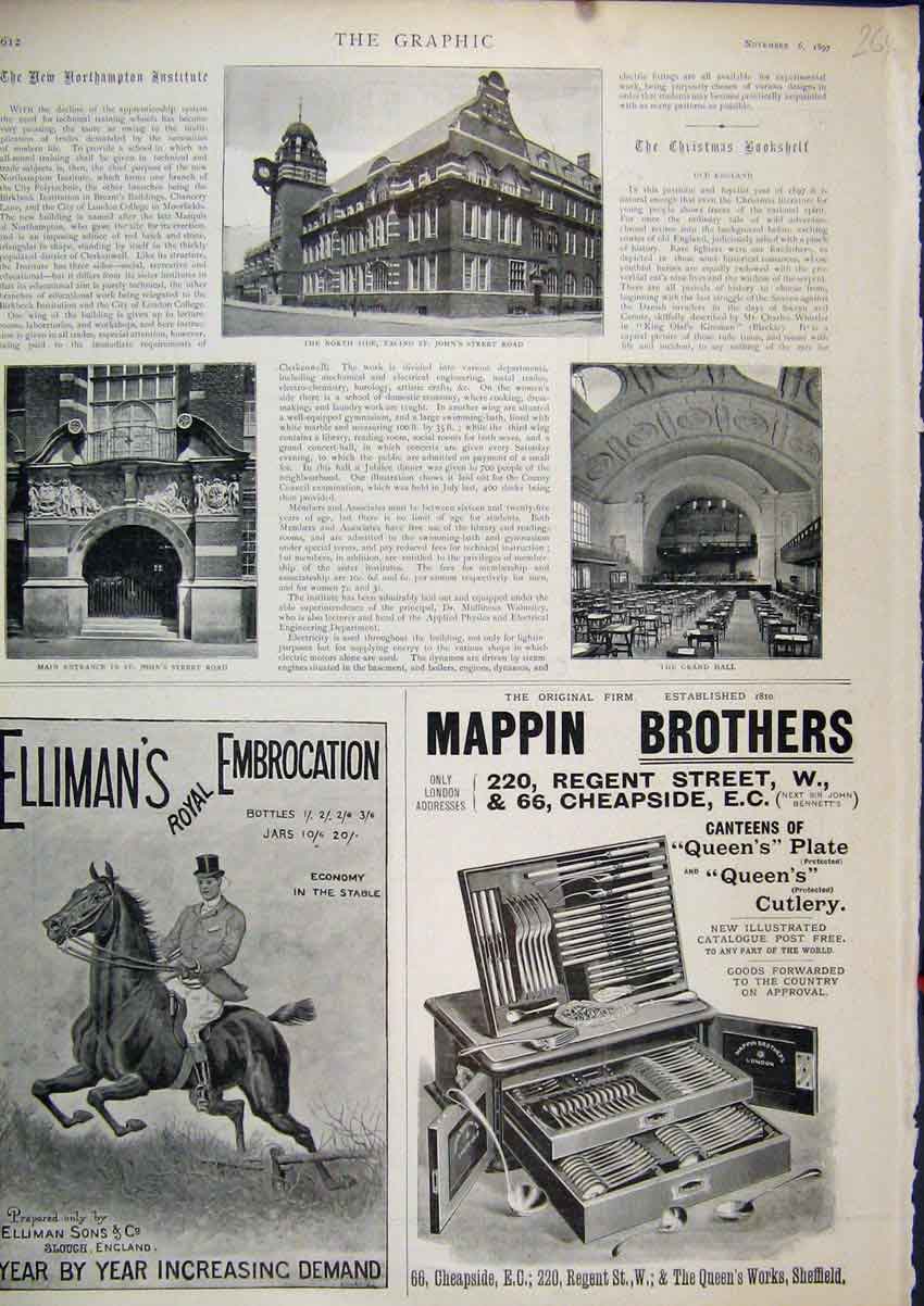 Old Antique Print Advert 1897 Elliman Embrocation Mappin Brothers Cutlery 19th