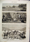 Original Old Antique Print 1879 Afghanistan Cruise Royal Cadets Funchal Camels