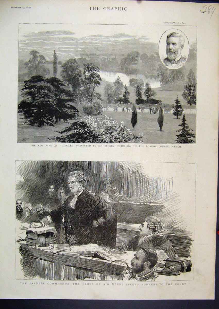 Old Antique Print Parnell Commission 1889 Henry James Address Court Park 19th
