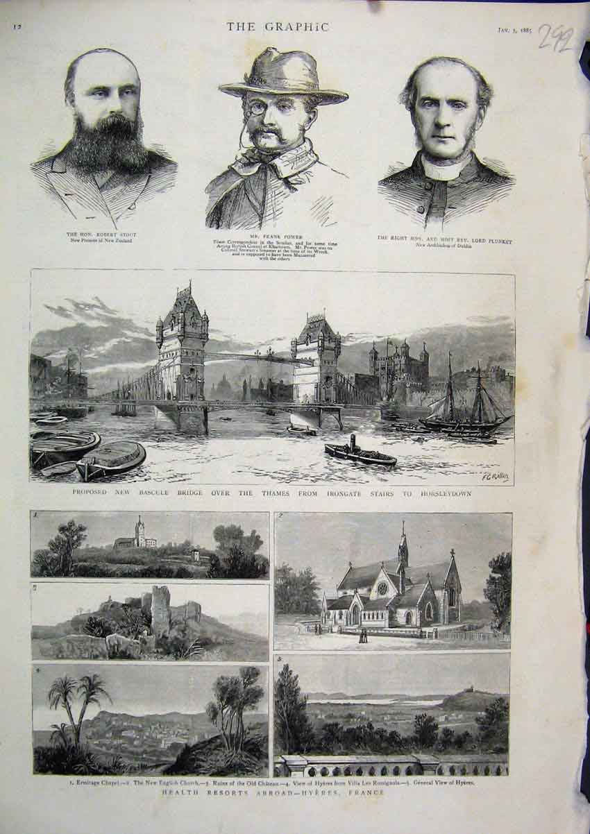 Old Antique Print 1885 Health Resorts Ermitage Chapel Church Hyeres View 19th