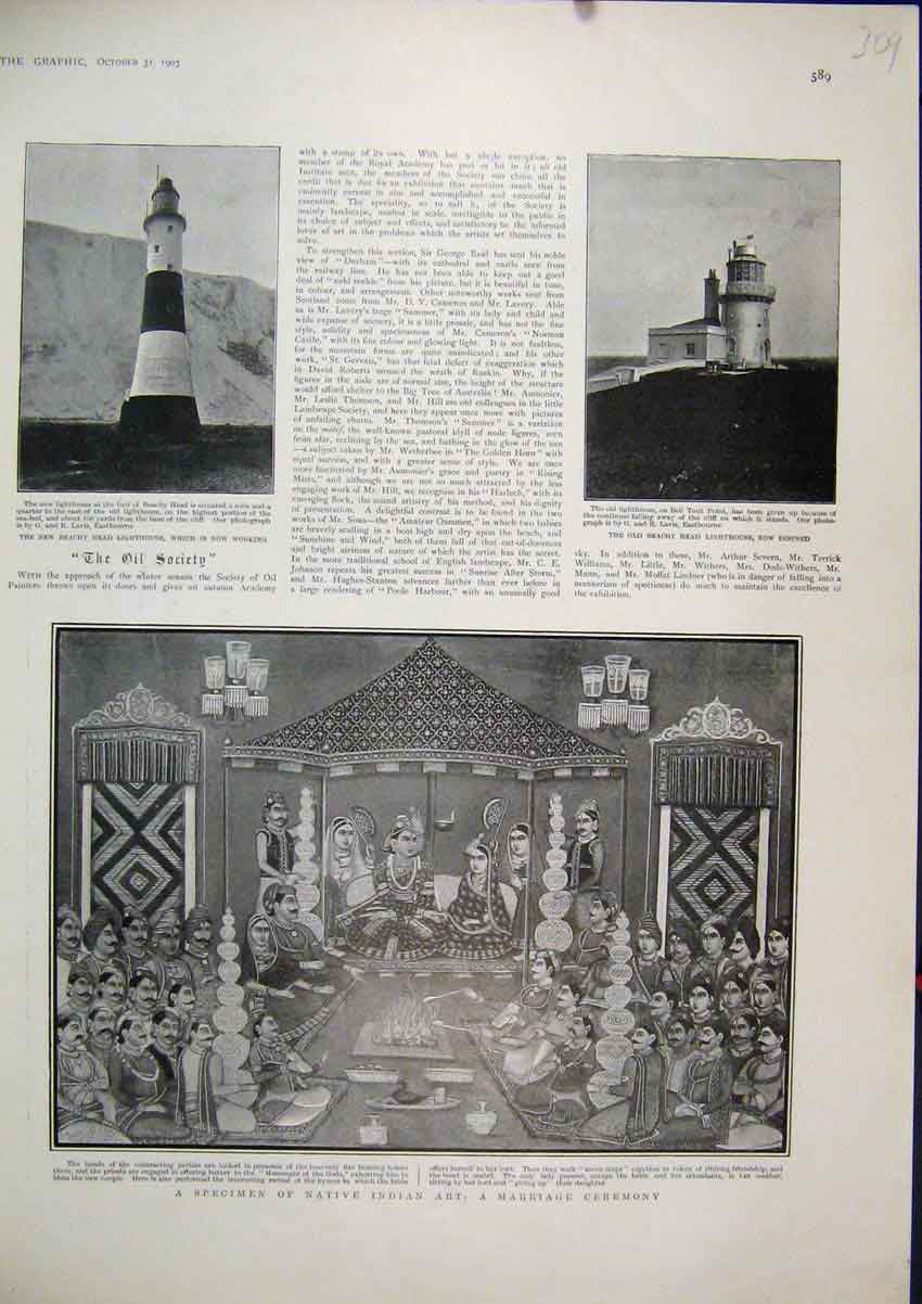 Original Old Antique Print 1903 Native India Art Marriage Ceremony Beachy Head