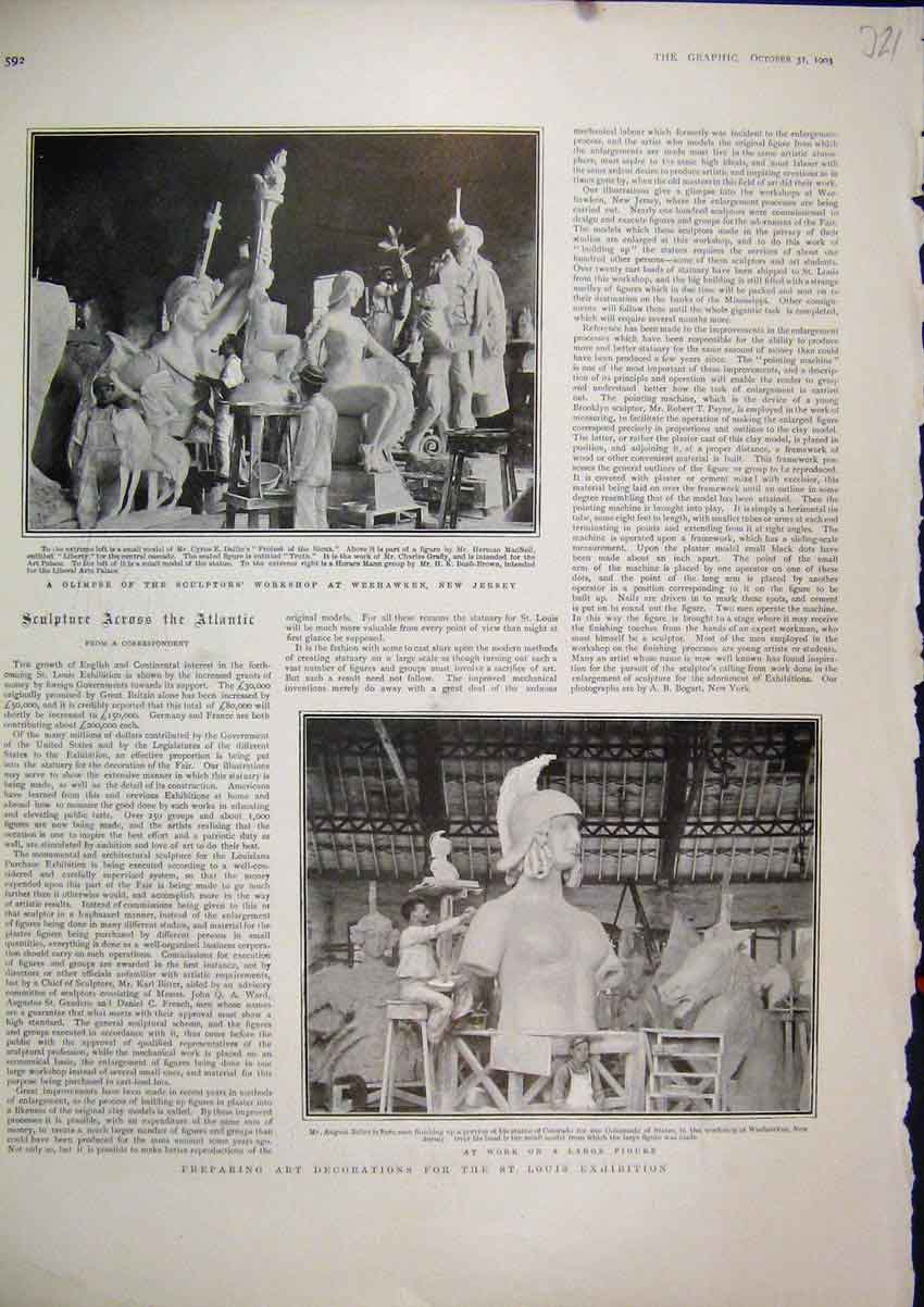 Old Antique Print 1903 Art Decoration St. Louis Exhibition Sculptors Work 20th
