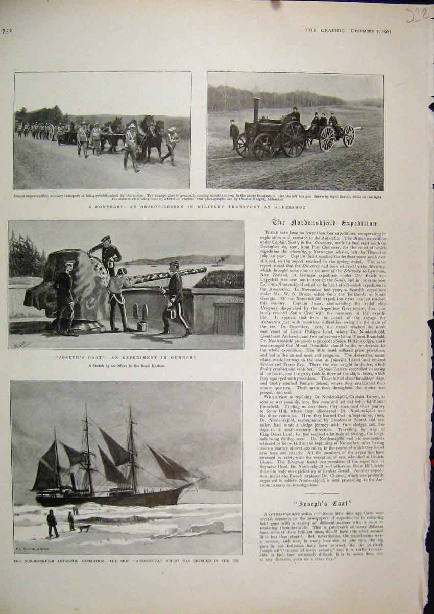 Old Antique Print 1903 Military Transport Aldershot Ship Antarctica Ship 20th