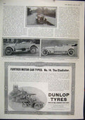 Original Old Antique Print 1913 Advert Dunlop Motor Tyres Gladiator Rover Adler