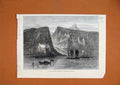 Original Old Antique Print 1866 Helena Troop-Ships Anchor Sea Mountain Scene
