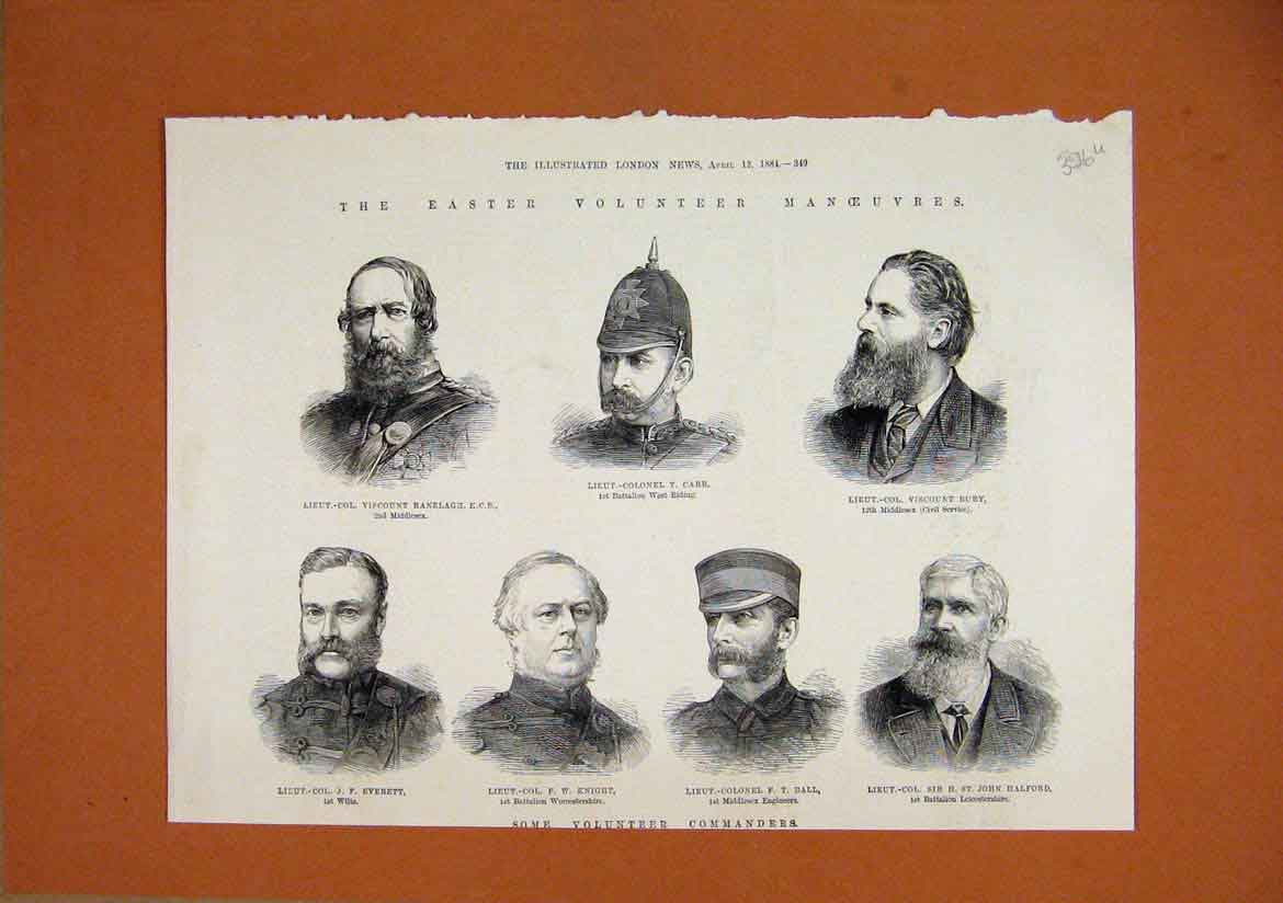 Old Antique Print 1884 Portrait Volunteer Commanders Carr Everett Knight 19th