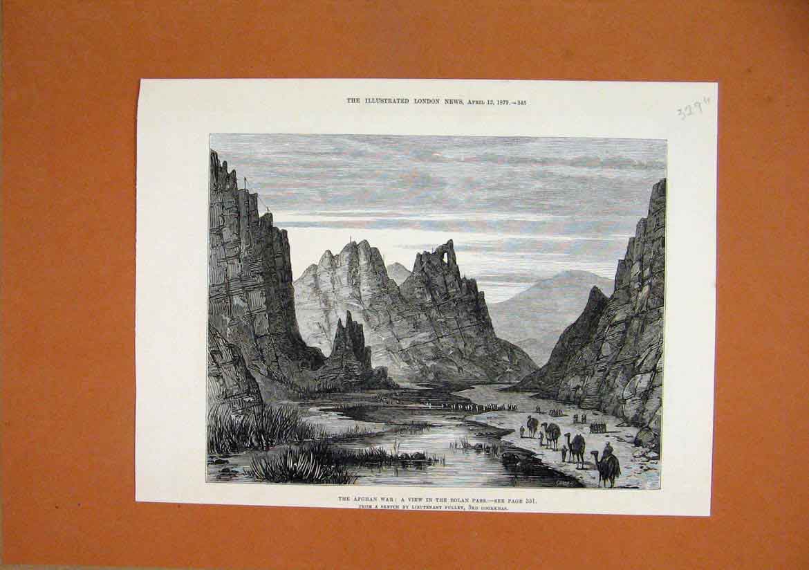 Old Antique Print 1879 Afghan War View Bolan Pass Cliffs Camel Goorkhas 19th