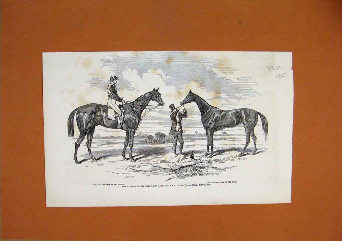 Old Antique Print 1847 Horse Winners Derby Oaks Miami Cossack Newmarket 19th