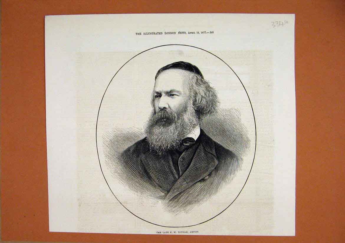 Original Old Antique Print 1877 Portrait Late Topham Water Colour Artist 19th