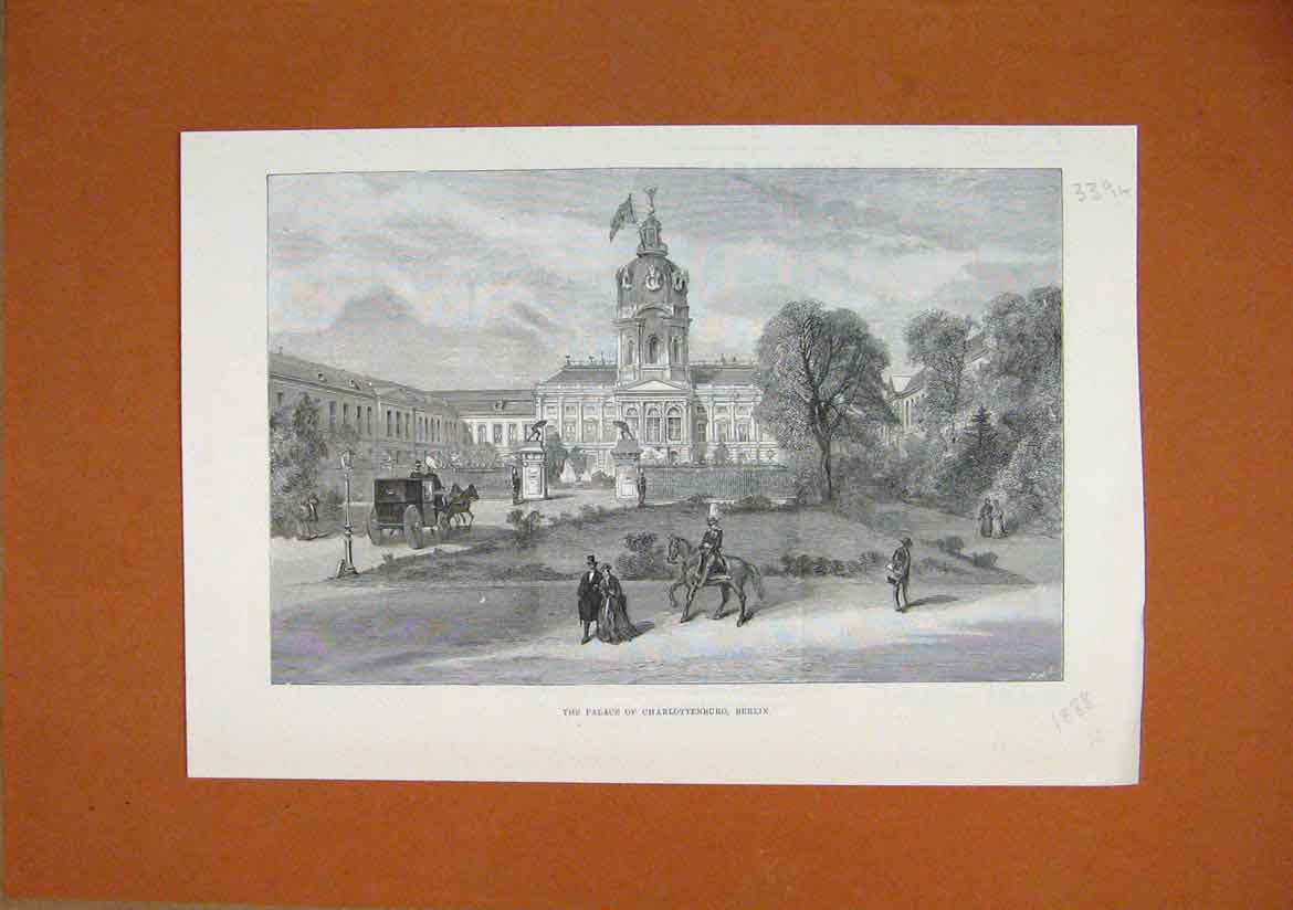 Original Old Antique Print 1888 Palace Charlottenburg Berlin Germany Exterior