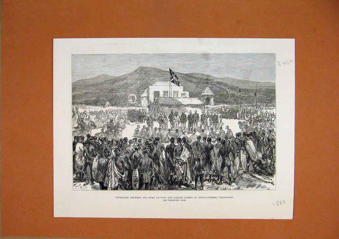 Original Old Antique Print 1880 Interview Owen Lanyon Native Chiefs Transvaal